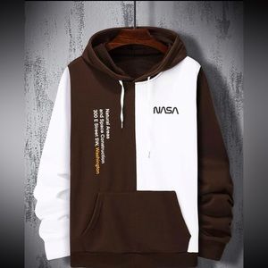Men Two Tone Slogan Graphic Kangaroo Pocket Drawstring Hoodie